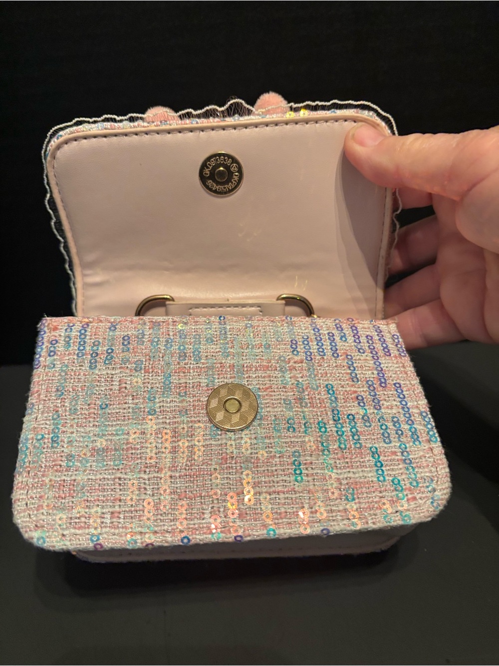 Sanrio My Melody Pink Tweed w/Sequins & Faux Pearls Child’s Purse - Picture 9 of 11